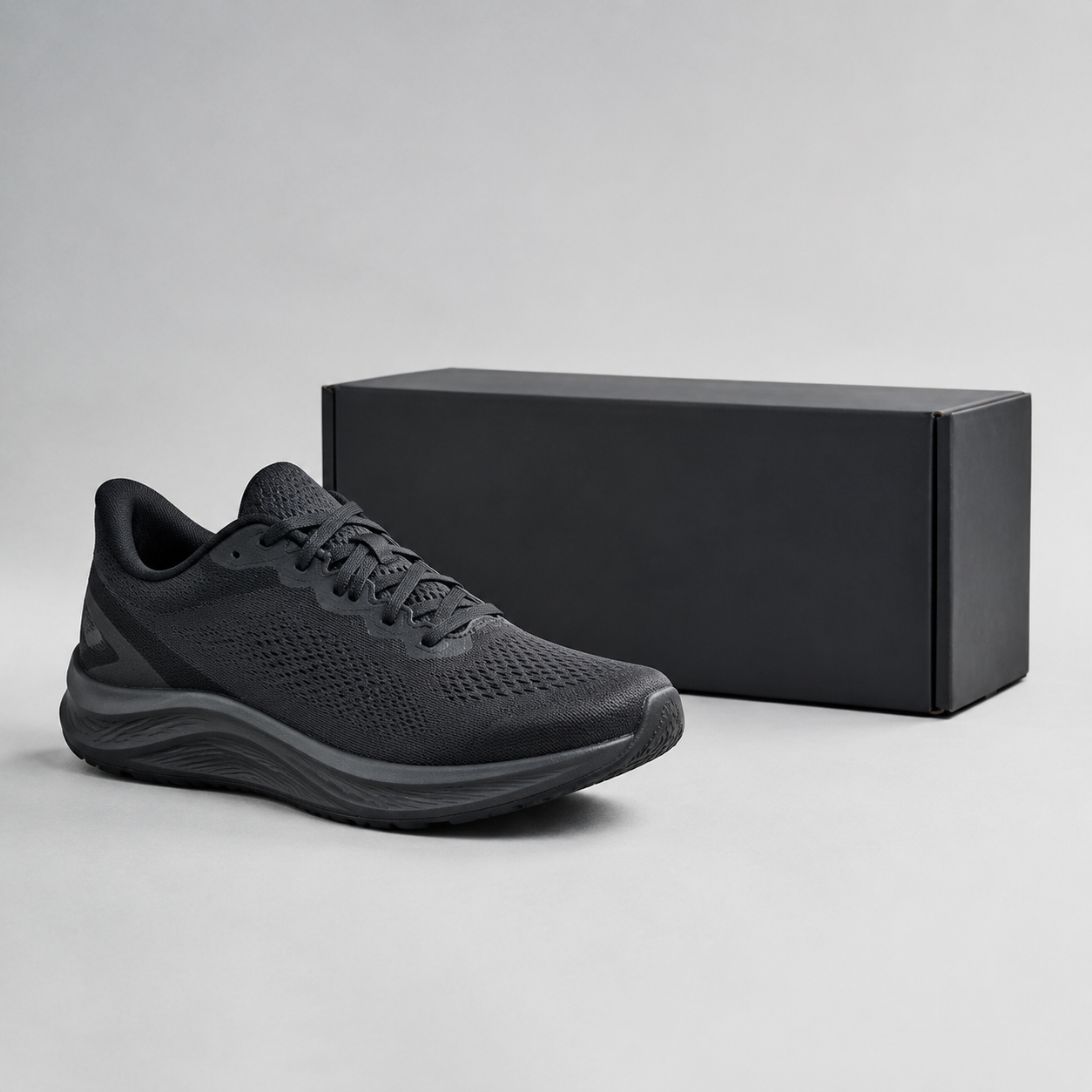 Photorealistic custom running shoe on a neutral studio background