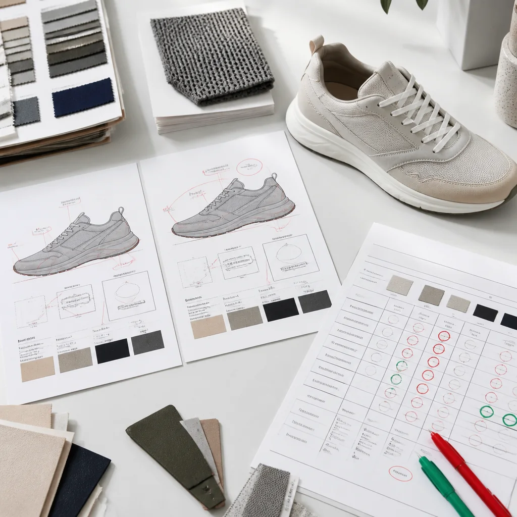 Procurement worksheet comparing casual sneaker quotation scope fields