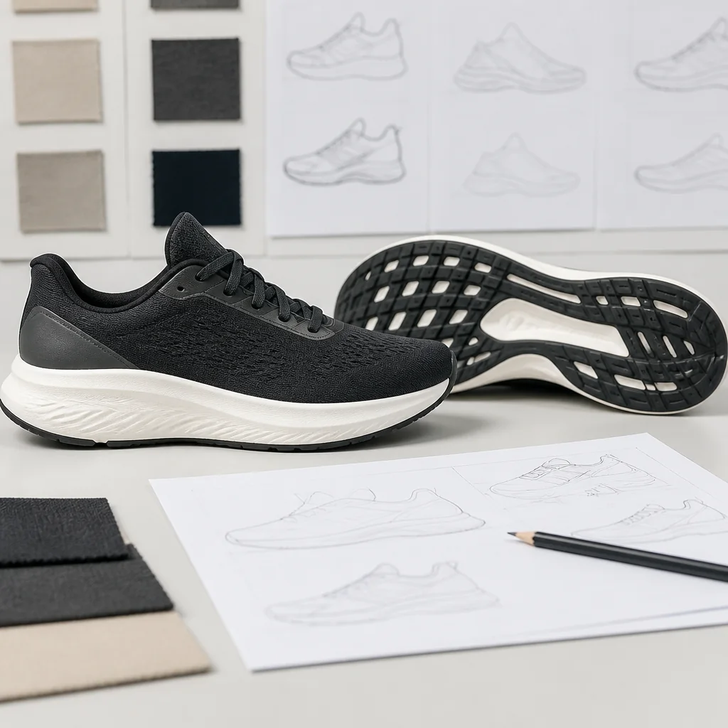 Running shoe underside shown as a product-development reference with outsole details left unspecified