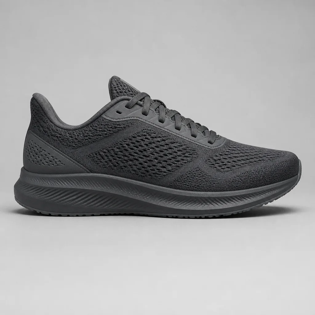 Unbranded running shoe upper with mesh panels around the eyestay and toe